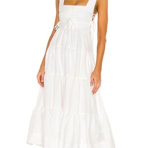 Shona Joy Blanca Lace Up Tiered Midi Dress in Ivory